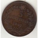 1867 5 Centesimi Zecca Milano Vittorio Emanuele II MB+